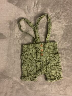 wonder nation Olive Green Dino Print Suspender Shorts